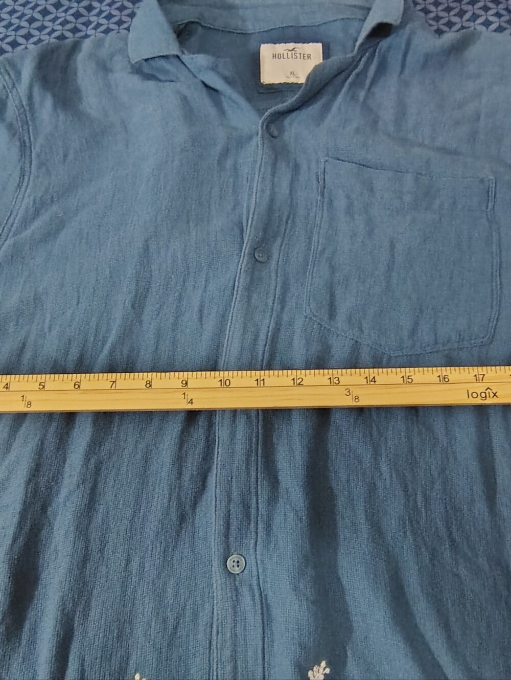 Hollister Men's Boxy Fit Linen-Blend Embroidered Boho Short Sleeve Shirt - XL - Picture 4 of 7